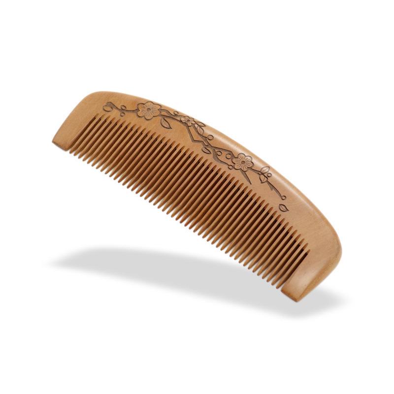 Engraved Old Peach Wood Comb for Hair Growth - Anti-Static, Curling & Styling, Home Use, with Logo