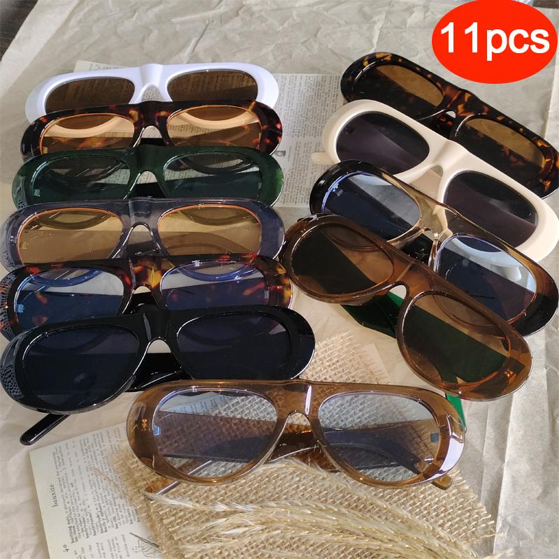 Pcs New Fashion Women Large Frame Retro Sunglasses Sets UV Resistant Oval Female Advanced Minimalist Style Glasses