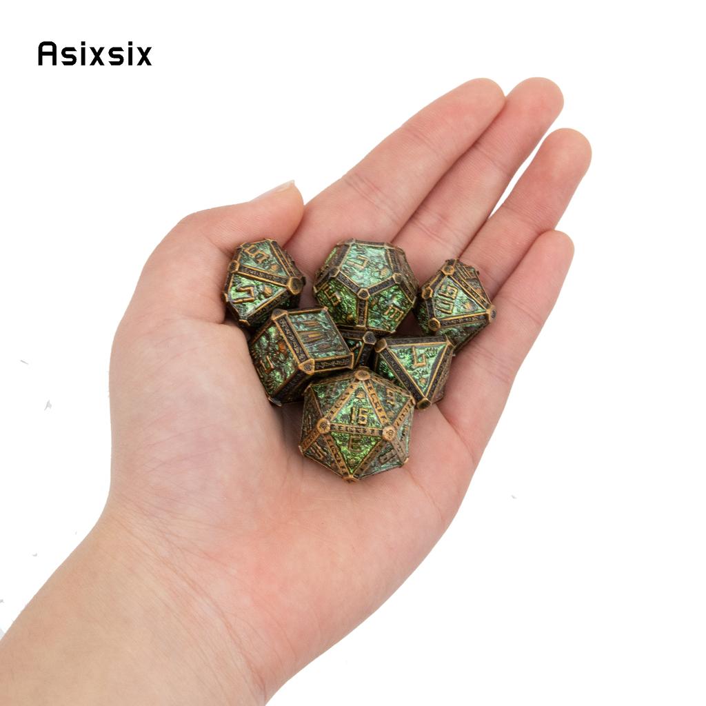 7 Pcs Copper Green Skull Metal Dice Solid Metal Polyhedral Dice Set Suitable for Role-Playing RPG  Board Game Card Game