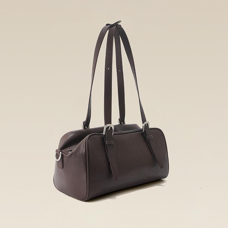 2026 Early Spring Genuine Leather Boston Bowling Bag - Top Layer Cowhide, Underarm Tote & Single Shoulder Pillow Handbag