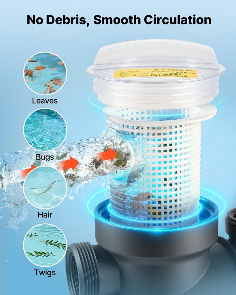Above Ground Pool Pump, 250W, 11,700 L/H Max Flow Single Speed Swimming Pool Pump, AC 220-240V, 2850 RPM, 8 M Max Head Lift, with Filter Basket & Lid,