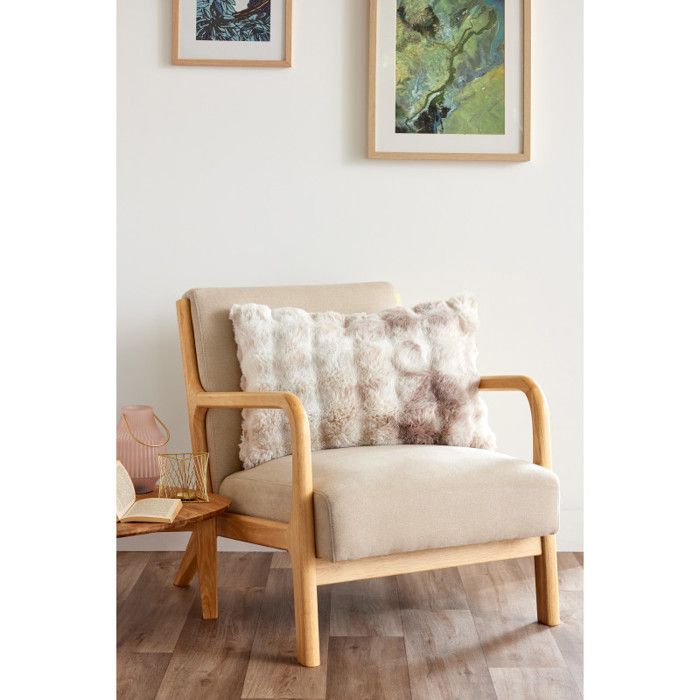 Coussin imprimé déhoussable Polyester fausse fourrure "Astra" toutes dimensions Le fil d'Ariane - Astra Taupe - Coussin 40 x 60 cm