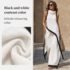 Women Color Block Two Piece Set Cowl Neck Sleeveless Asymmetrical Tunic Top Wide Leg Pants Casual Vacation Outfit