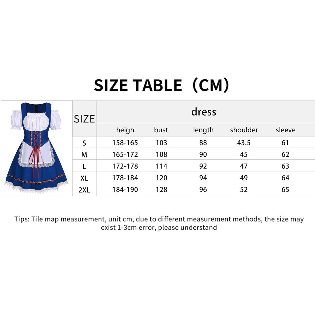 Women Oktoberfest Dirndl Dress Bavarian Beer Maid Costume Off Shoulder Puff Sleeve Lace Apron Dress For Halloween