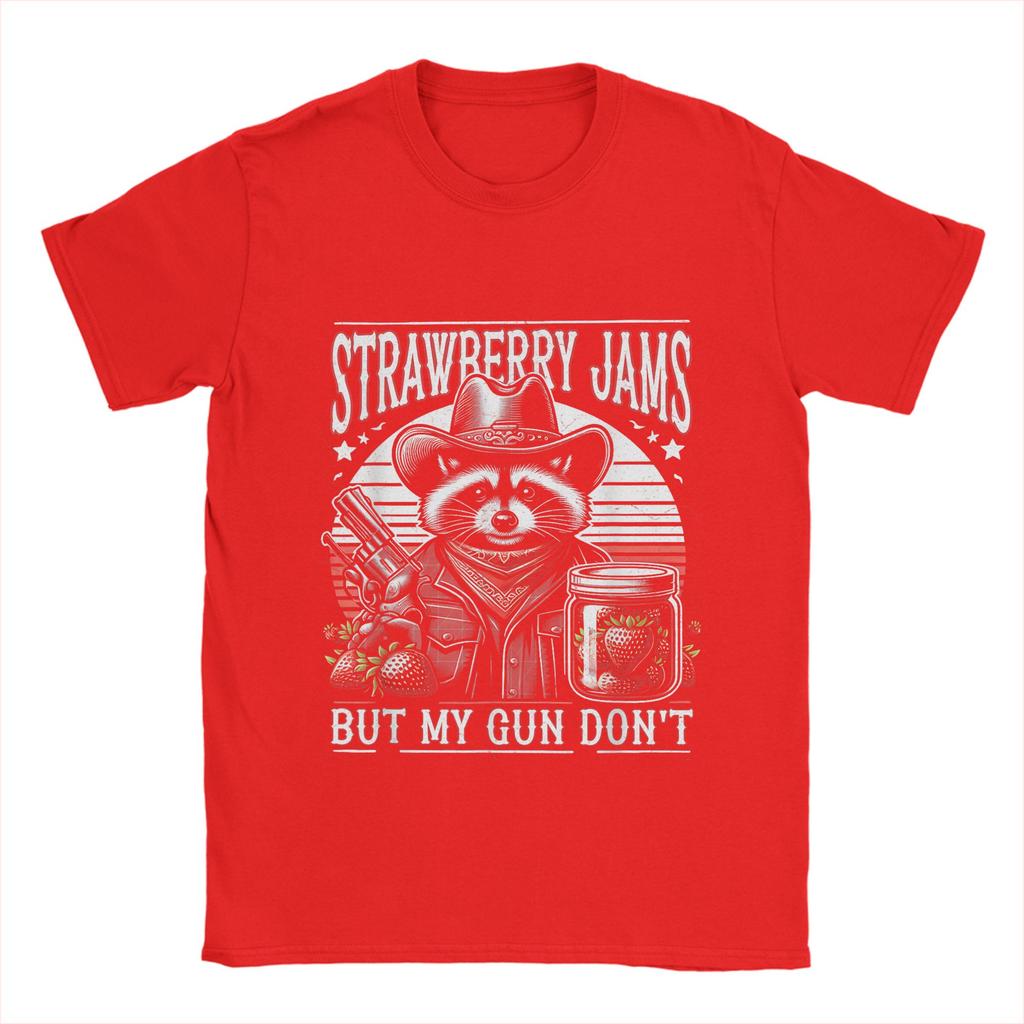 Men T-Shirts Strawberry Jams But My Don't Funny Raccoon Vintage  Tees Short Sleeve  T Shirts Round Collar Clothes Gift Idea