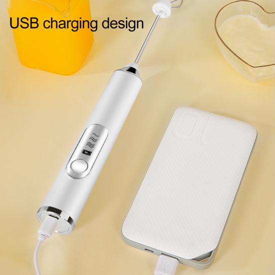 1 Set Electric Egg Beater USB Rechargeable 3 Gears Handheld Whisk Coffee Blender for Kitchen