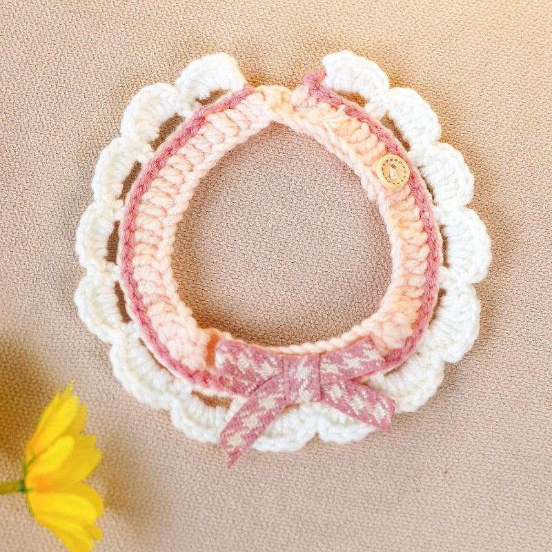 Cute Pet Cat Saliva Towel Hand-knitted Adjustable Kitten Cat Puppy Bow-knot Collar Pet Cat Decorative Collar Kitten Accessories