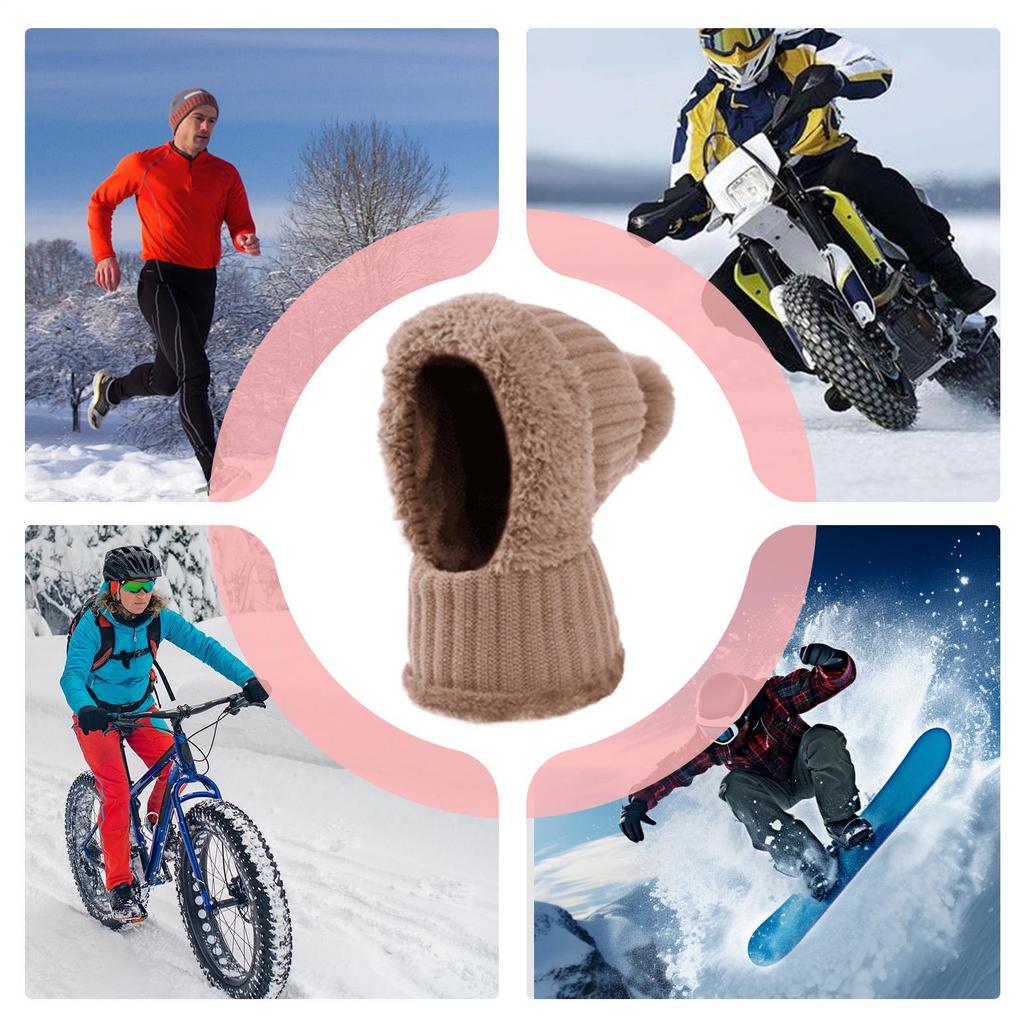 Knit Hat Cycling Beanie With Neck Gaiter Fleece Lining Cute Hats For Women With Ear Flaps For Cold Weather Autumn Hiking Travel