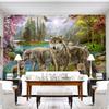 Custom 3D Wall Mural Wallpaper Forest Red Peach Blossom Gray Wolf Animal Children Fresco Kid's Room Decor Papier Peint Enfant