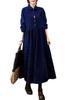 SvaYvee Corduroy Shirt Long Loose Maxi Solid Color with Size 2XL Women's Dress, Sleeve, Fit, Length, A-Line, Flattering, Slimming, Pockets, Blue,
