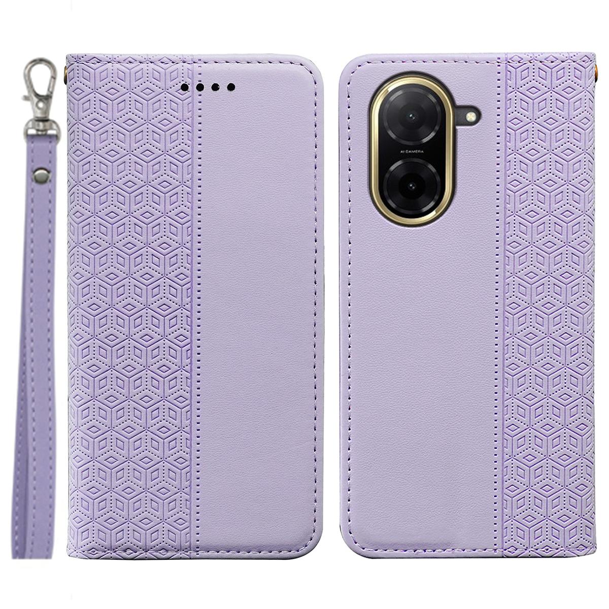 

Для Xiaomi Redmi A5 4G (171.7мм)/Чохол-гаманець для телефону Poco C71 4G, міцний магнітний, з картатим візерунком, з тисненням, шкіряна відкидна кришка Purple