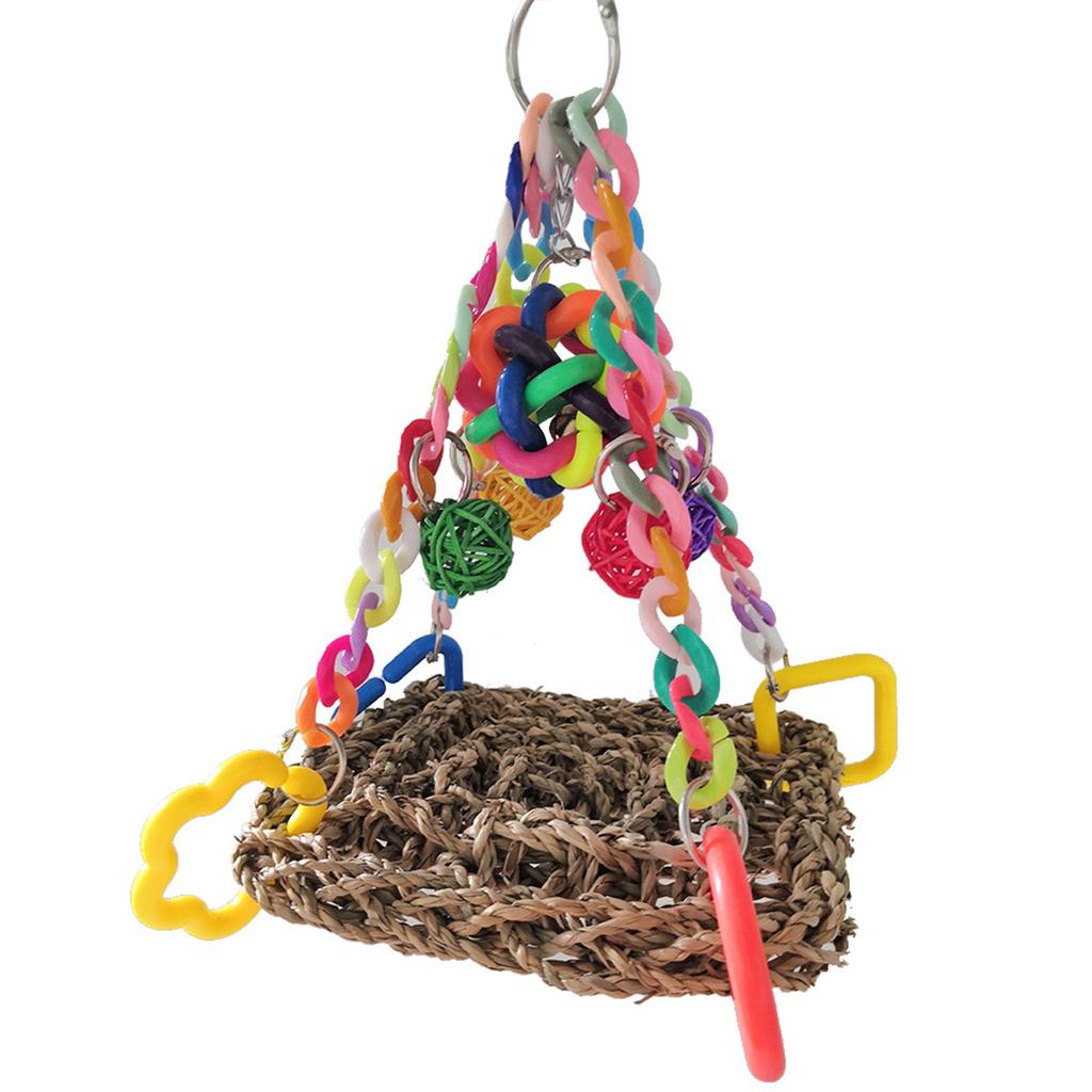 Bird Toys Foraging Wall Toy Hanging Seagrass Woven Climbing Mat with Colorful Chew Toys for Lovebirds Finches Conures