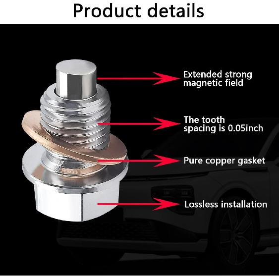 Magnetic Oil Drain Plug M12x1.25, Stainless Steel Oil Drain Plug with 5 PCS Copper Crush Washer Anti Leakage Replacement for Car Motorcycle Boat