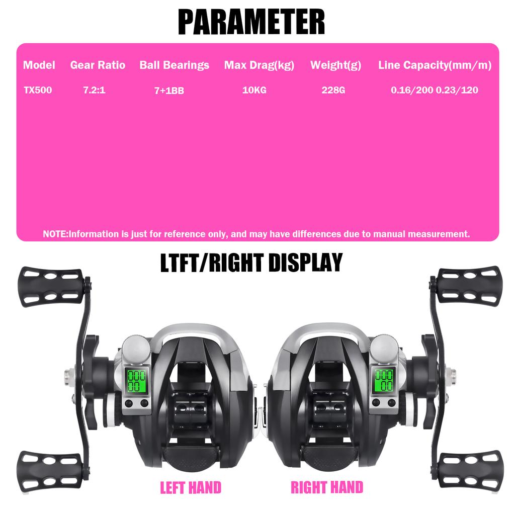 Electronic Baitcasting Led Screen Fishing Reel High Speed 7.2:1 10kg Drag Waterproof Saltwater and Corrosion Resistant Cast Drum Wheel Casting 7+1BB