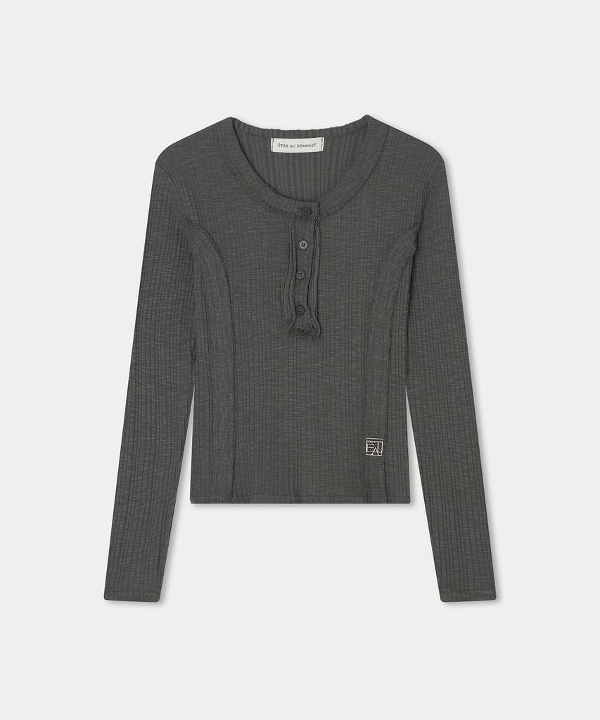 ETRE AU SOMMET Cut Rib Button Long Sleeve (Charcoal)