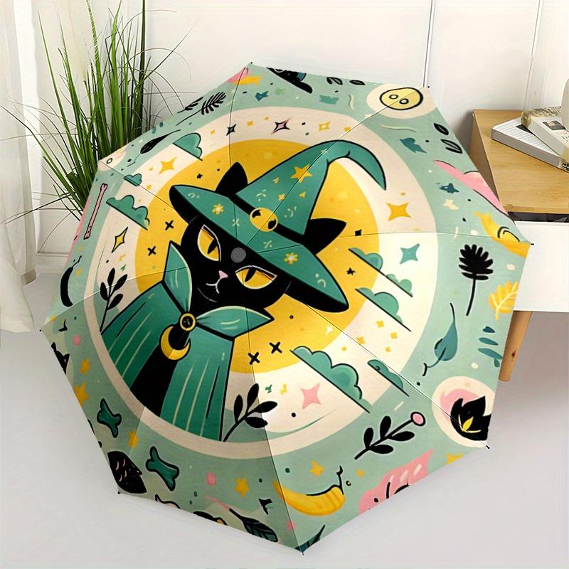 

1pc Green Wizard Cat Fully Automatic Folding Portable Umbrella, 8 Iron Frames, Three-Fold Design, Suitable for All Seasons, Suitable for Outdoor
