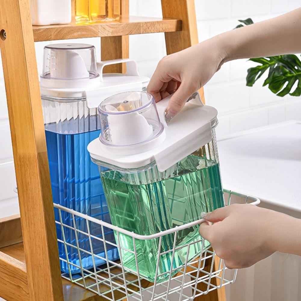 Transparent Laundry Powder Storage Box with Measuring Cup Laundry Room Organization