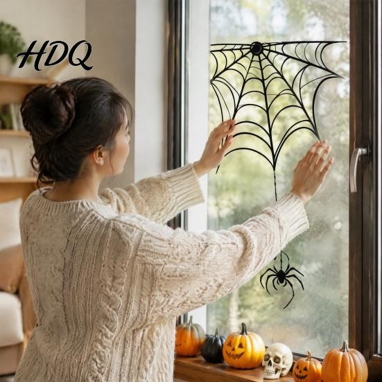 Waterproof PVC Wall Decals Halloween Spider Web Static Window Stickers Clings for Scary Party Decorations Glass Doors And Windows Home Store Indoor