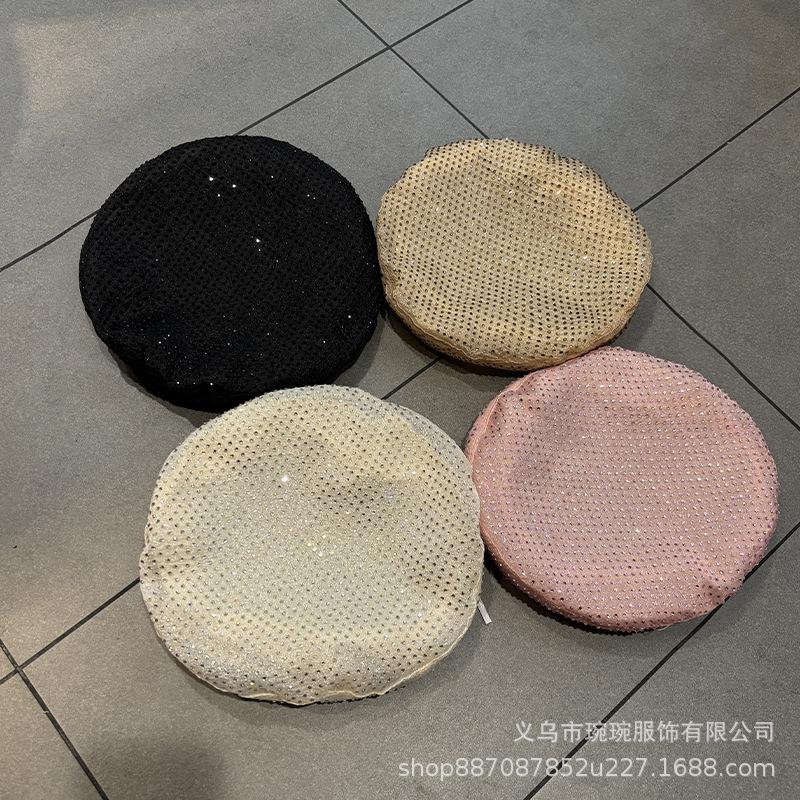 Light luxury French handmade bud hat high-end handmade full diamond beret women's fashion temperament heavy industry thin painter hat