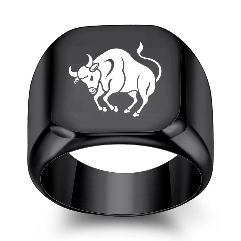 12 Konstelacji Pierścień Kwadratowy Męski Czarny Pierścionek na Palec Dwanaście Konstelacji Biżuteria dla Pary Akcesoria Prezent na Urodziny Rocznicę