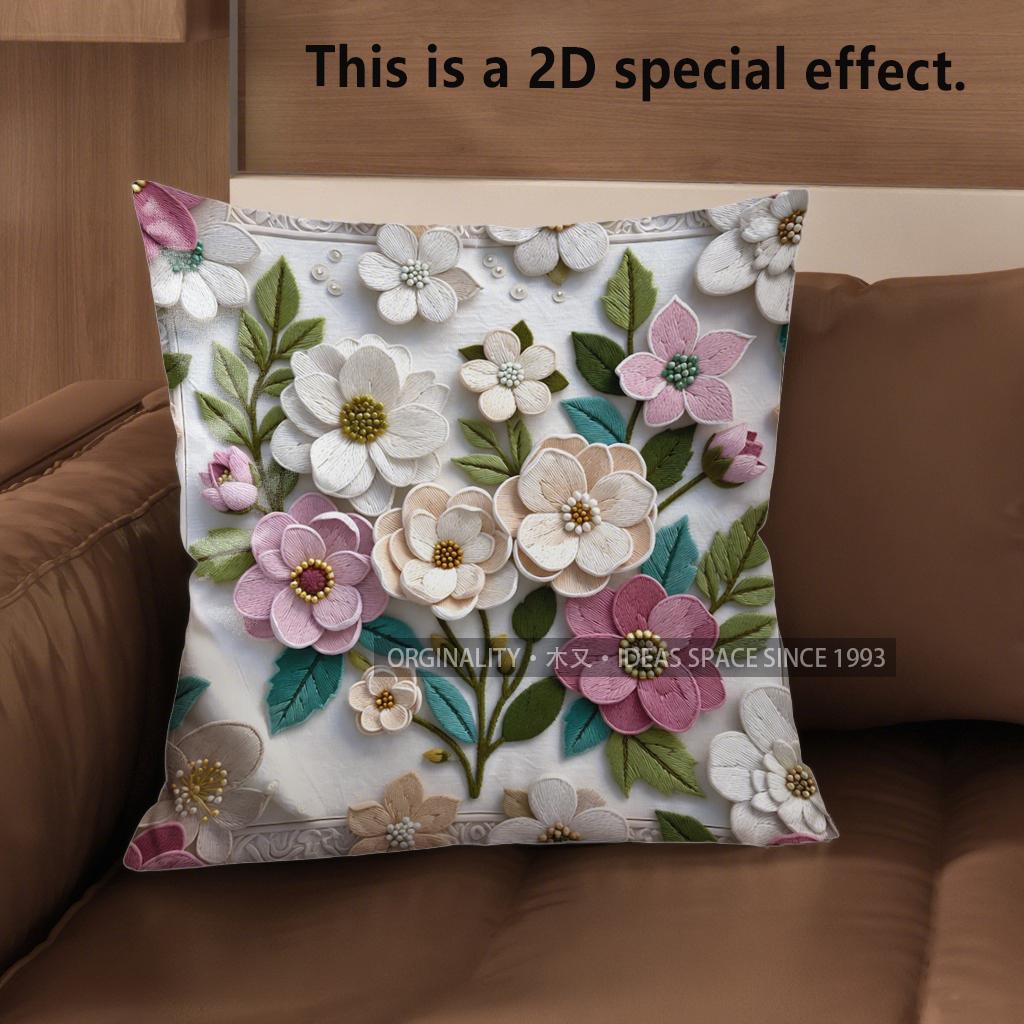 2D Vintage Embroidered Style Floral Throw Pillow Covers** Pattern Cushion Cover Suitable For Sofa Bedroom Car Pillow Cover