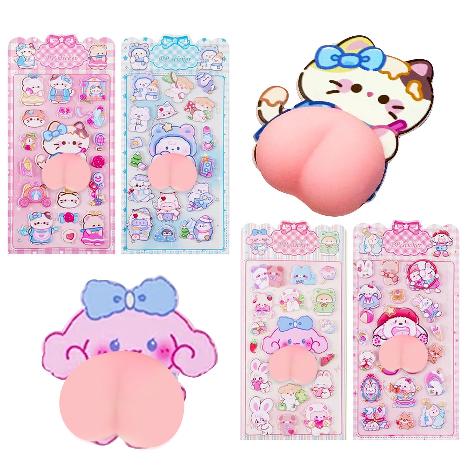 

Being Large Buttocks 4-Piece Set Puni Puni Stickers 3D Marshmallow Fluffy Chewy Squishy Decoration