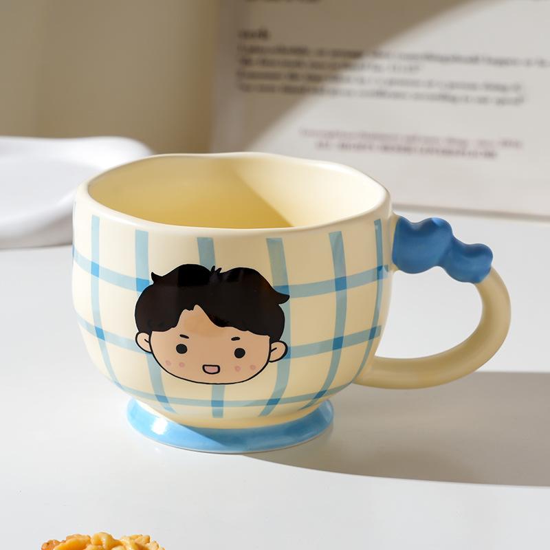 Cartoon Ceramic Cup With Cover, High-Value Household Couple Water Cup Gift Box, Small Gift Idea