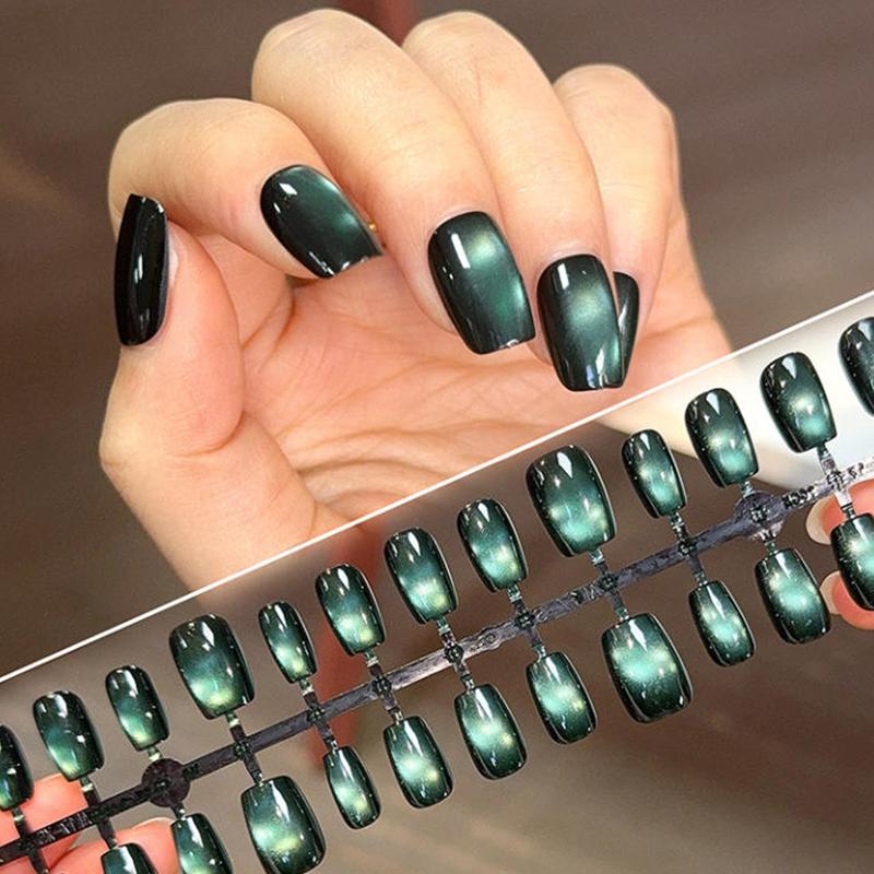 30PCS Press On Nails Short Almond Cat Eye Nail Tips DIY Instant Manicure Variety Elegant Colors for Office Daily Wear Women