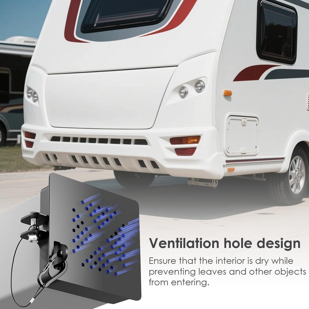 Aluminum RV Bumper End Cap For 4x4 Inch Square Bumper Plug With Vent Holes, Simplified Camper Sewer Hose Storage Protective Cover With Hinged Door