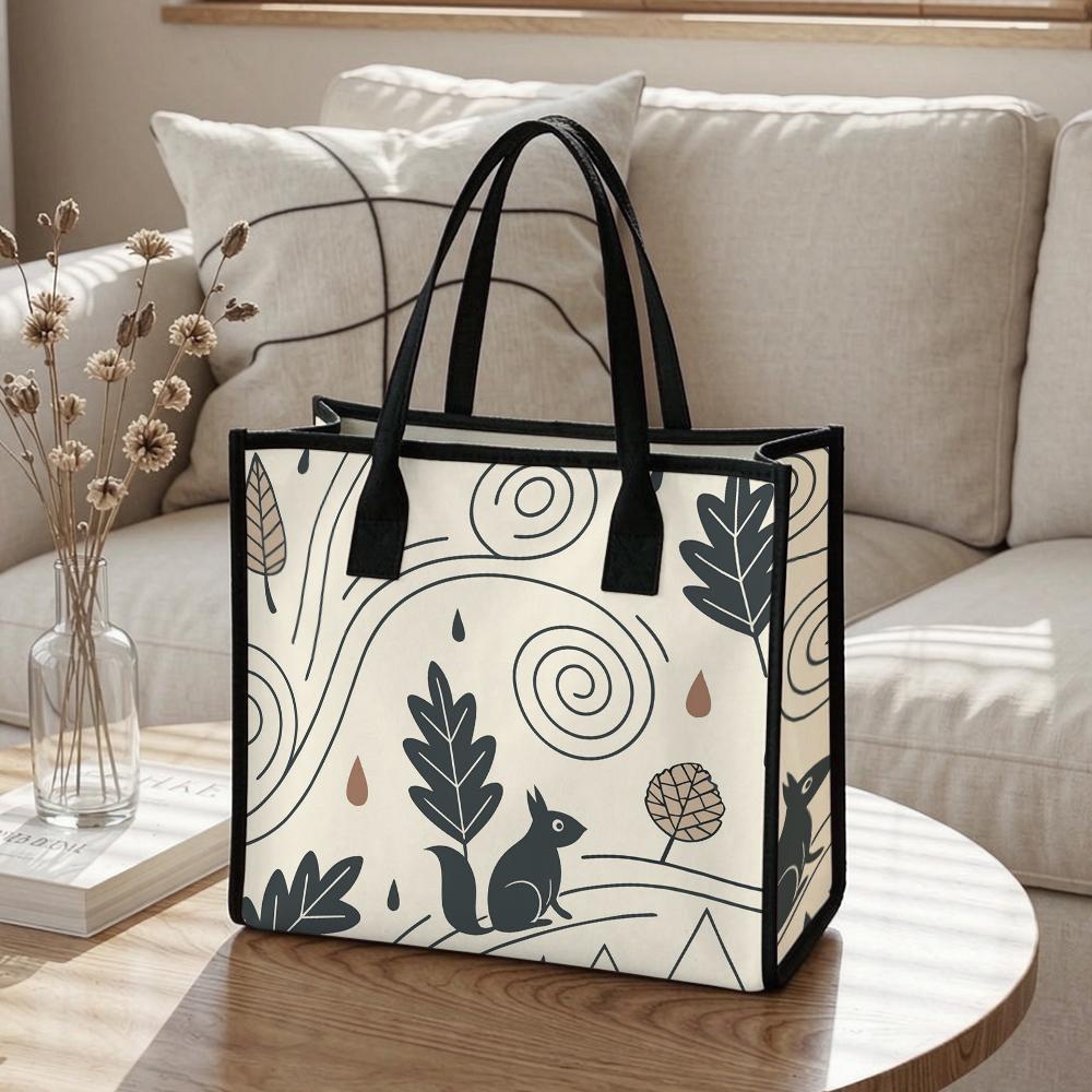 Cute Squirrel Pattern Canvas Tote Bag Casual Large Capacity Daily Handbag for Shopping Work Travel