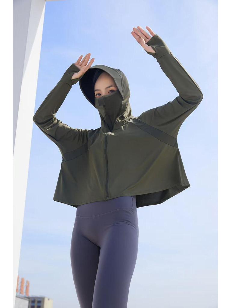 Women's UPF50+ Black Glue Hooded Ice Silk UV Protection Sunscreen Clothing