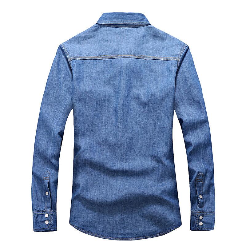 2026 Frühling Herren Slim Fit Jeanshemden Herren Freizeit Unifarben Langarm Baumwollhemden Herren Jeanshemd Mode Cowboyhemd 4XL