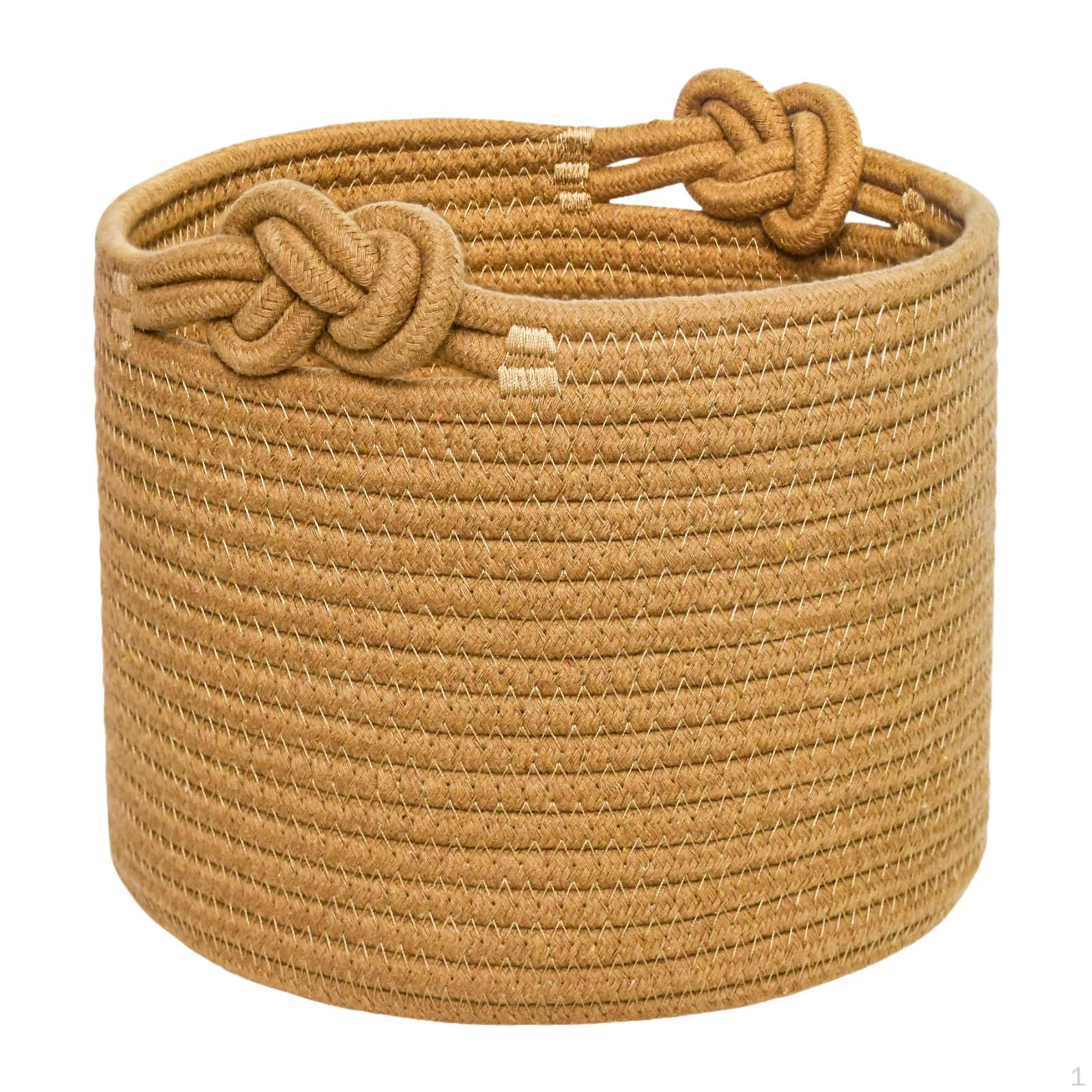 Cotton Rope Organizer Bin with Handles, Foldable Design for Plant Storage in Home Decor Brown 24x18cm