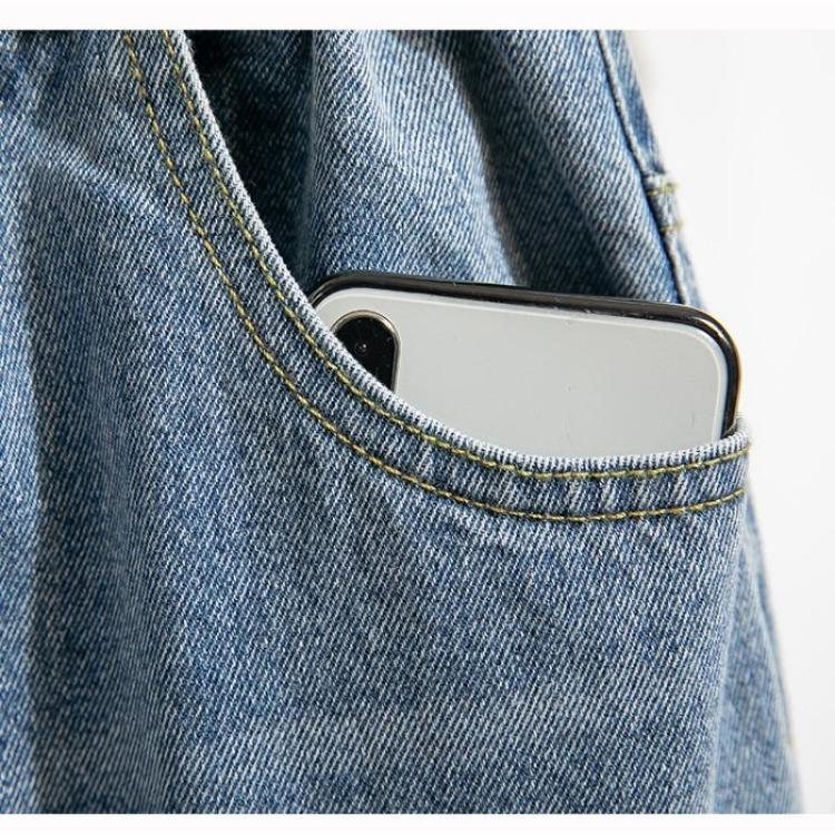 Women Autumn Loose Casual Denim Blue Wide Leg Pants Elastic Basic Trousers Plus Size Long Jeans