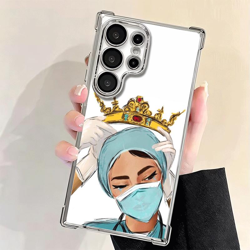 Doctor Nurse Cartoon Plating Phone Case For Samsung Galaxy S24 S25 FE S26 Edge S23 Ultra S22 S21 Plus S20 Anti-Fall Airabag Cove