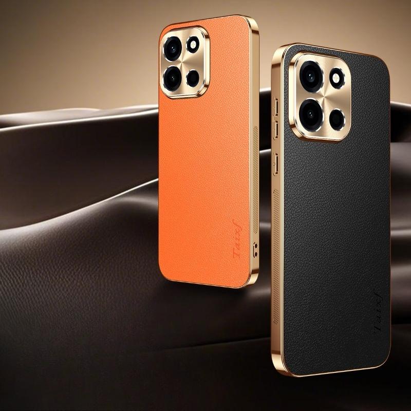PU Leather Plating Shockproof Cover For OnePlus Turbo 6 6V Alloy Lens Protection Lichee Pattern TPU Frame Case For 1+ Turbo 6 V