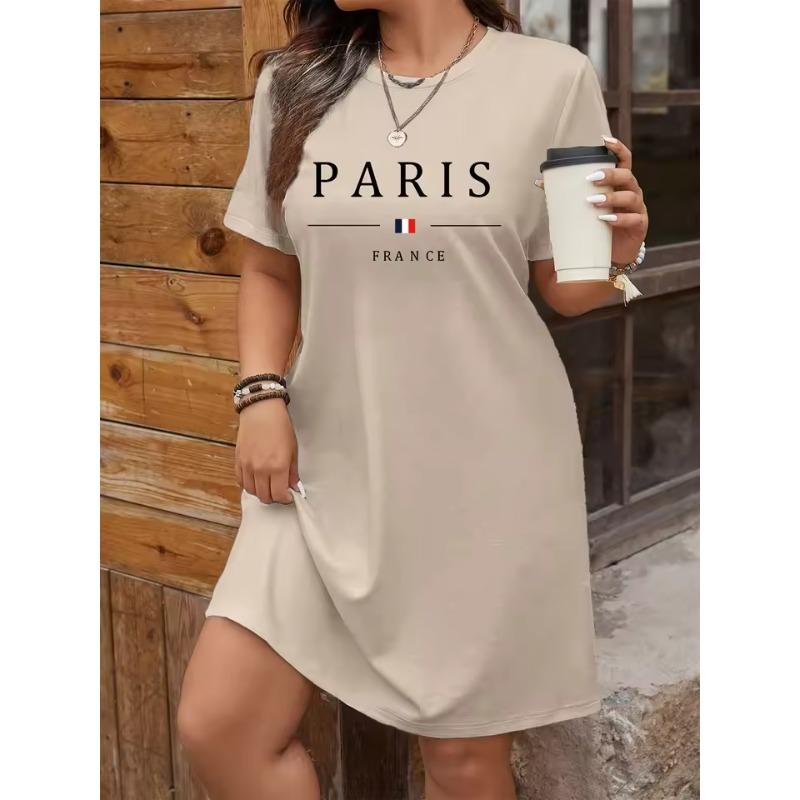 Plus Size Women's Summer Music Festival Pattern Sporty Casual Letter Print Fashionable 07 Printed Jersey Tenniscore Dress