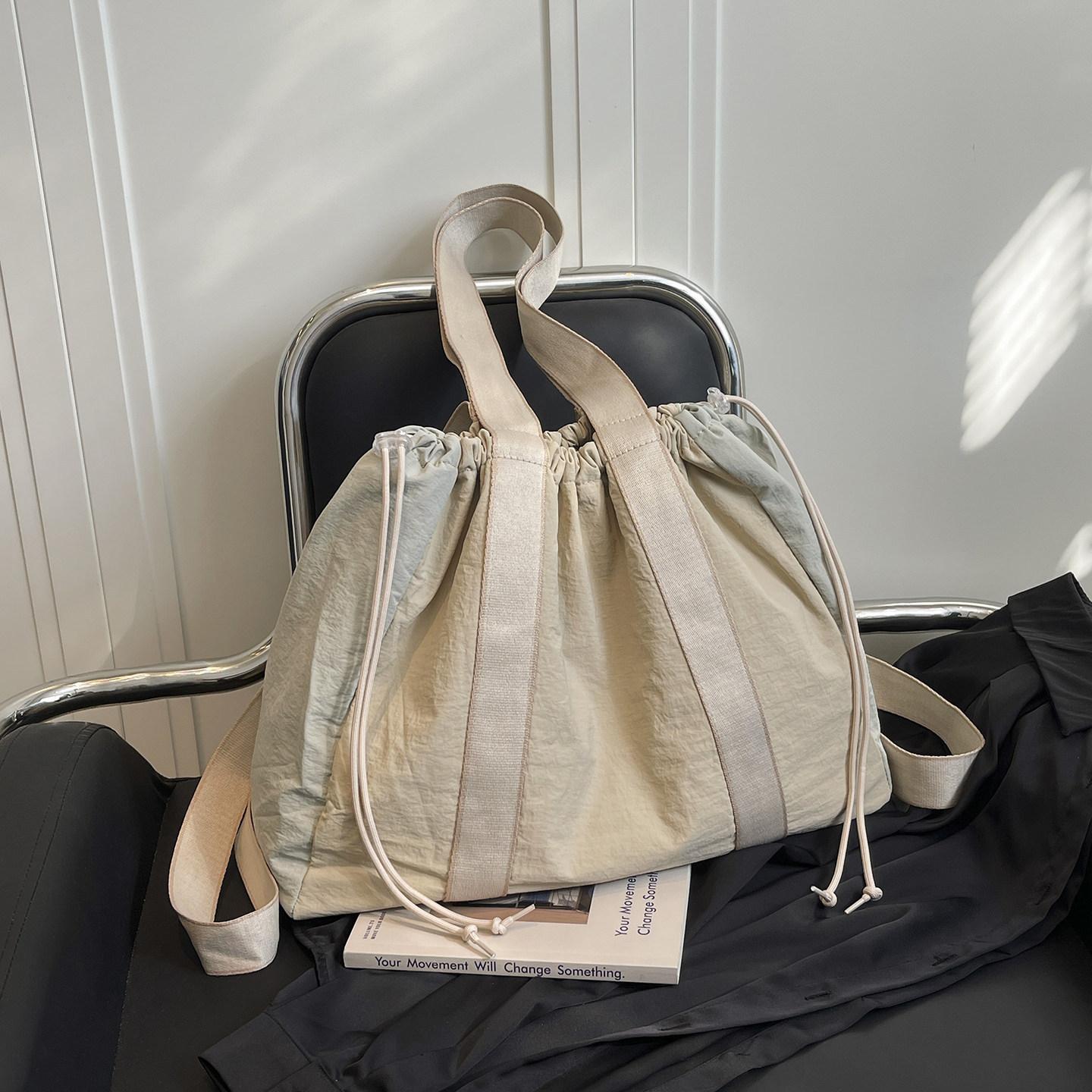 Multifunctial color-blocked women s backpack with large capacity, drawstring tote bag, lightweight casual commuter backpack, m верблюд