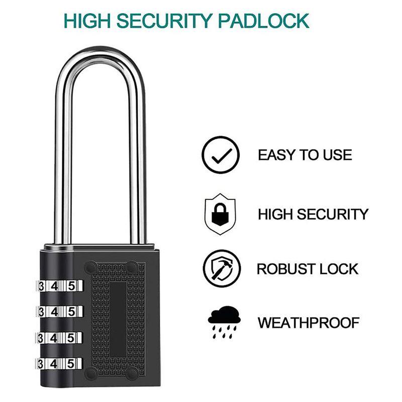 A84E-6 Pack Outdoor Combination Padlock Long Shackle Lock 6.5Cm Shackle Waterproof 4 Digit Resettable Combination Lock