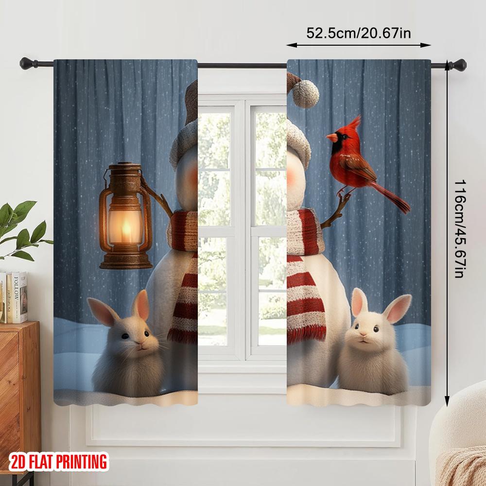 2pcs,2D Plane Printing Curtain Fabric Cute Snowman Cardinal Bunnies (3) 100% Polyester (without Rod) Decorations For Home for