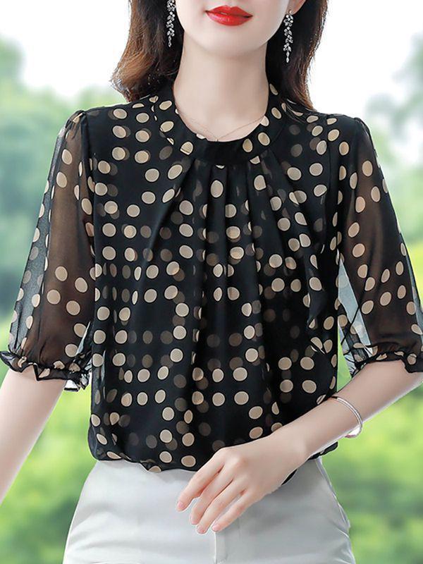2024 Women's Summer Chiffon Blouse: Casual, Versatile, Slimming, Fashionable Short Sleeve Top