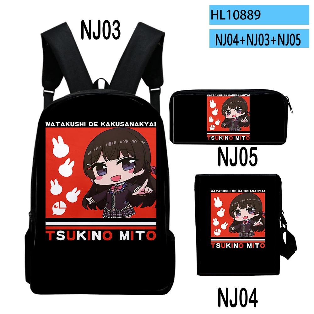 Popular VTuber Tsukino Mito Anime 3D Print 3pcs/Set pupil School Bags Laptop Daypack Backpack Inclined shoulder bag Pencil Case