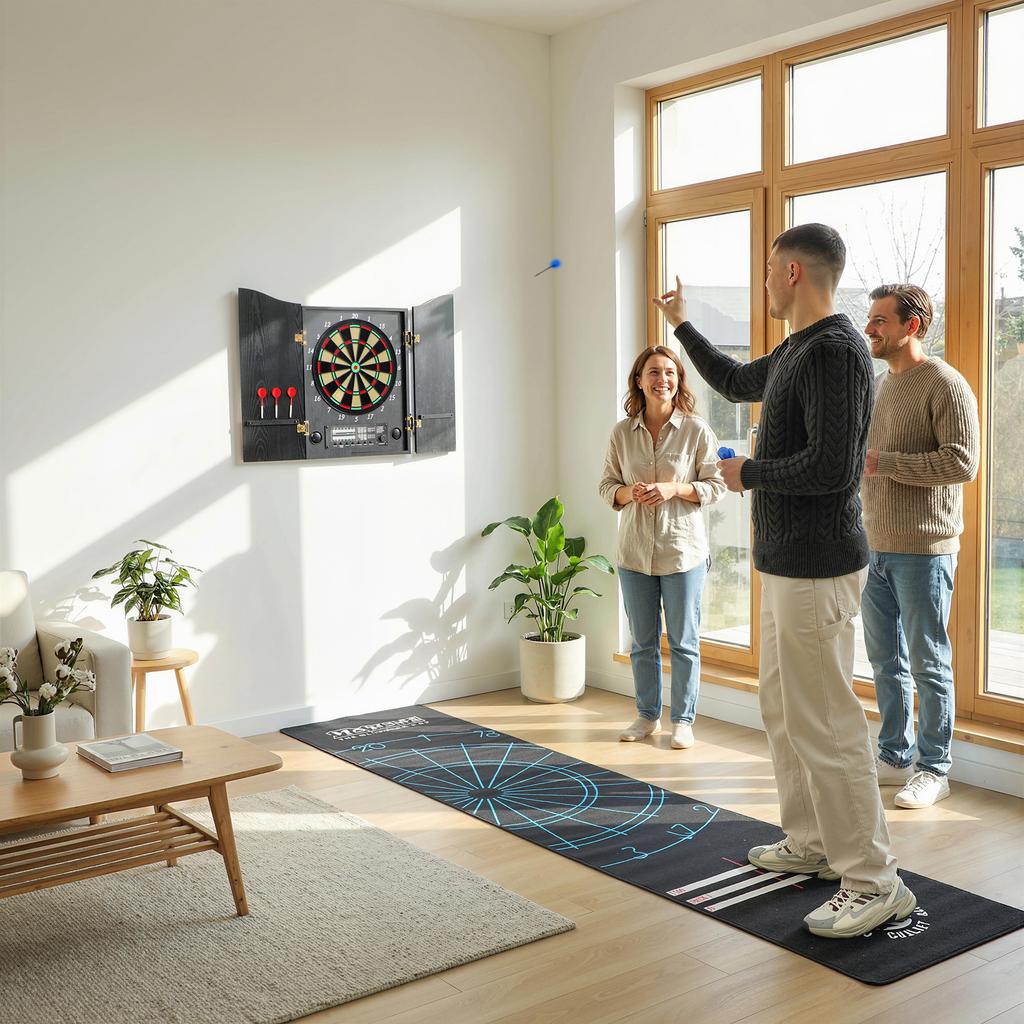 Electronic Dartboard E-Dartboard with Doors, Wood Look, LED Display, Voice Announcements, 6 Darts, 24 Replacement Tips
