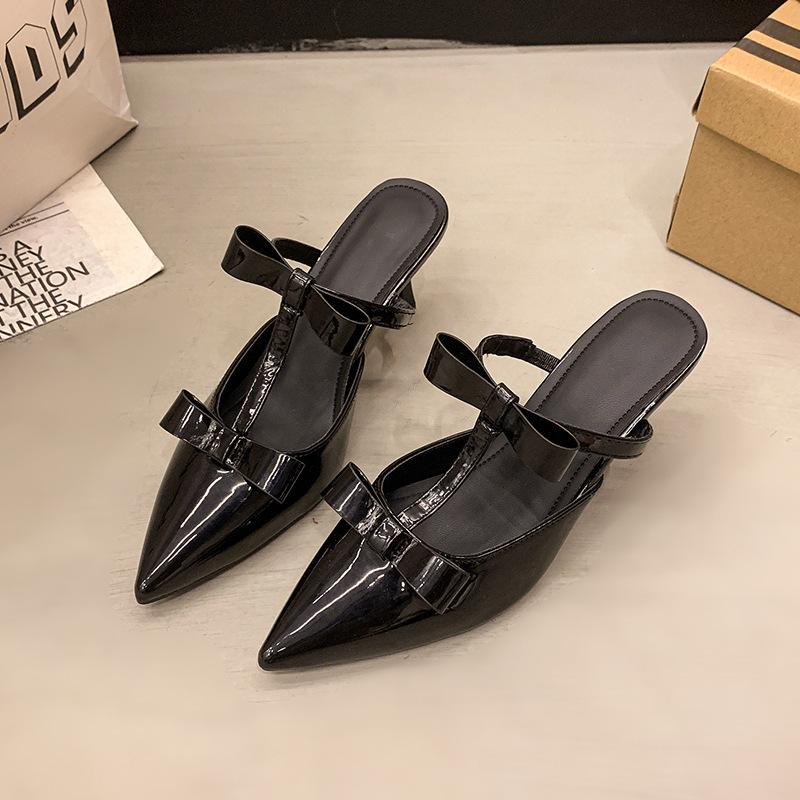 2025 spring new pointed head thin heel high heel temperament thin French fashion sexy beautiful bag head half drag women's shoes