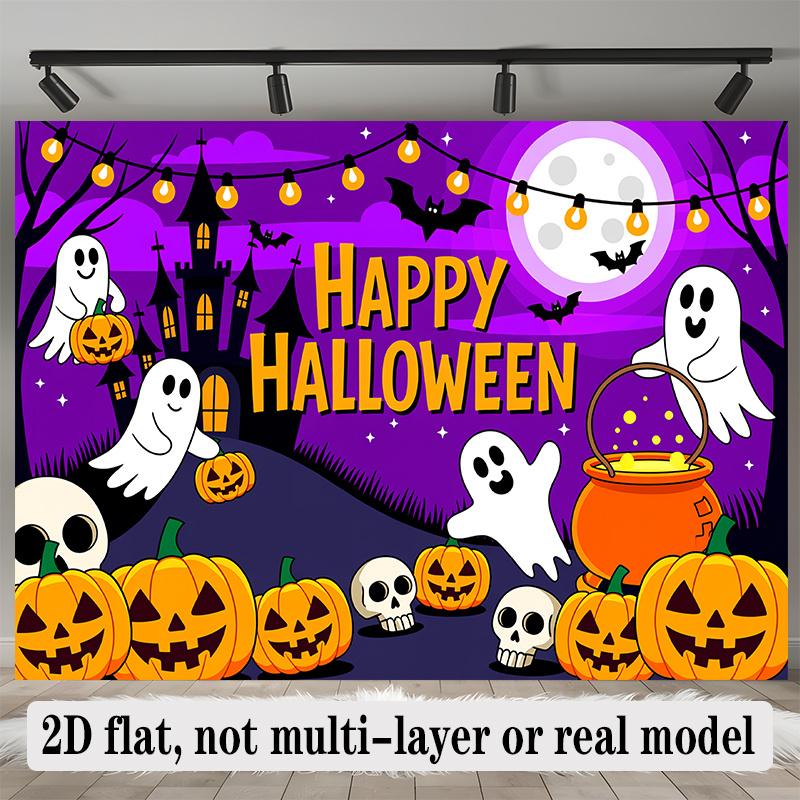 Party Backdrop Halloween Flat Banners Backdrops Spooky Pumpkin Ghosts Pumpkins Hanging Photo Booth Decor Front Door Decor