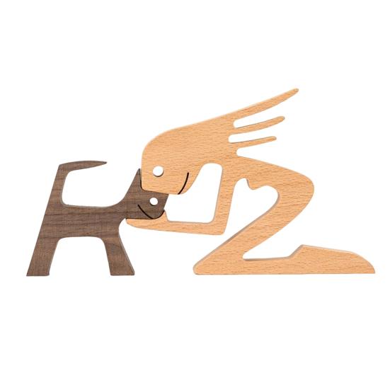 Dog And Human Ornament Rustic Wooden Boy And Dog Decoration Minimalist Puppy