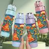 1PC Dia De Los Muertos Skeleton Folk Print 750ml Color Plastic Sports Water Bottle Leakproof Flip Straw Lid Suitable for Sports Office Home Use