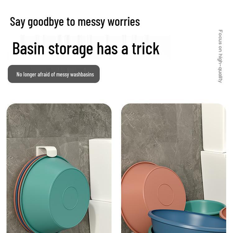 No-Punch Basin & Dishwashing Rack: Wall-Mounted Bathroom & Toilet Organizer with Sticky Hooks