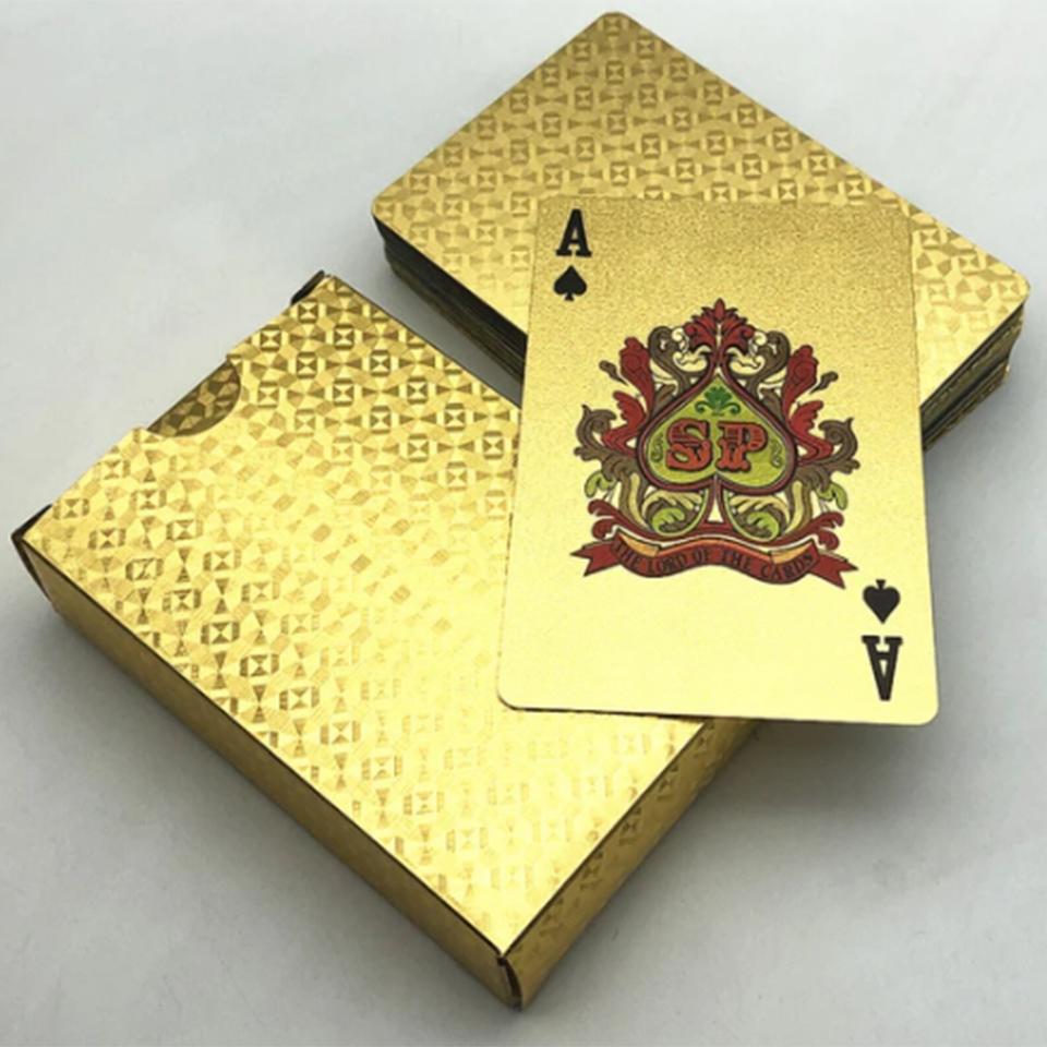 

Новые игральные карты из золота 24 карата, пластиковая колода для игры в покер, фольгированная упаковка для покера, волшебная водонепроницаемая подарочная коллекция карт, настольная игра для азартных игр