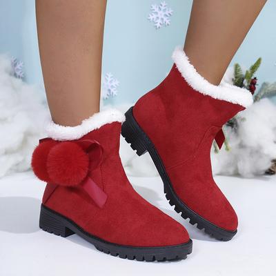 Fashion Red New Women Snow Boots Winter Comfortable Thick Warm Ladies Boots Lobbing Ball Thick Big Size Autumn Suede Short Boots